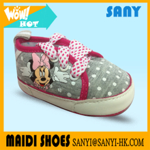 Fashion Designer Gray Cartoon Printed Pattern Of Minnie With Colorful Lace Baby Fabric Casual Shoes