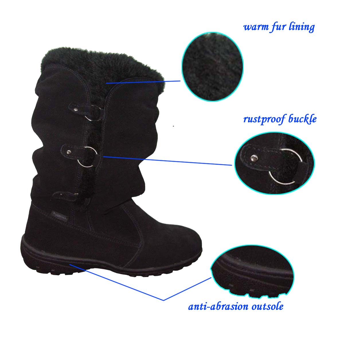 Hot Selling Style Ladies Winter Snow Warm Plush/ Fur Suede Boot with High Quality Durable Rubber Outsole from China