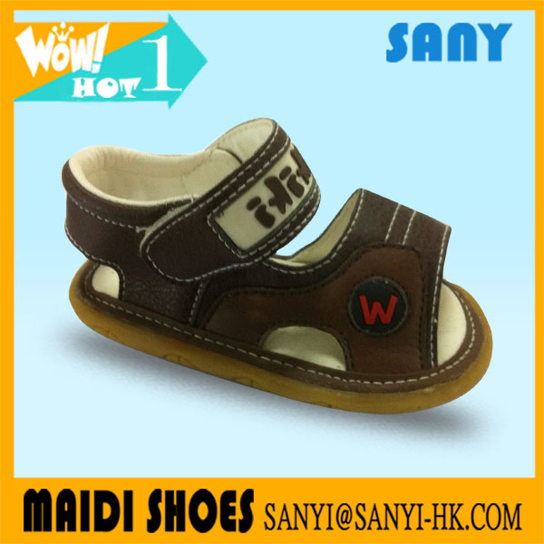Latest Lovely Brown Pig Skin TPR Outsole Infant Sandal Shoes