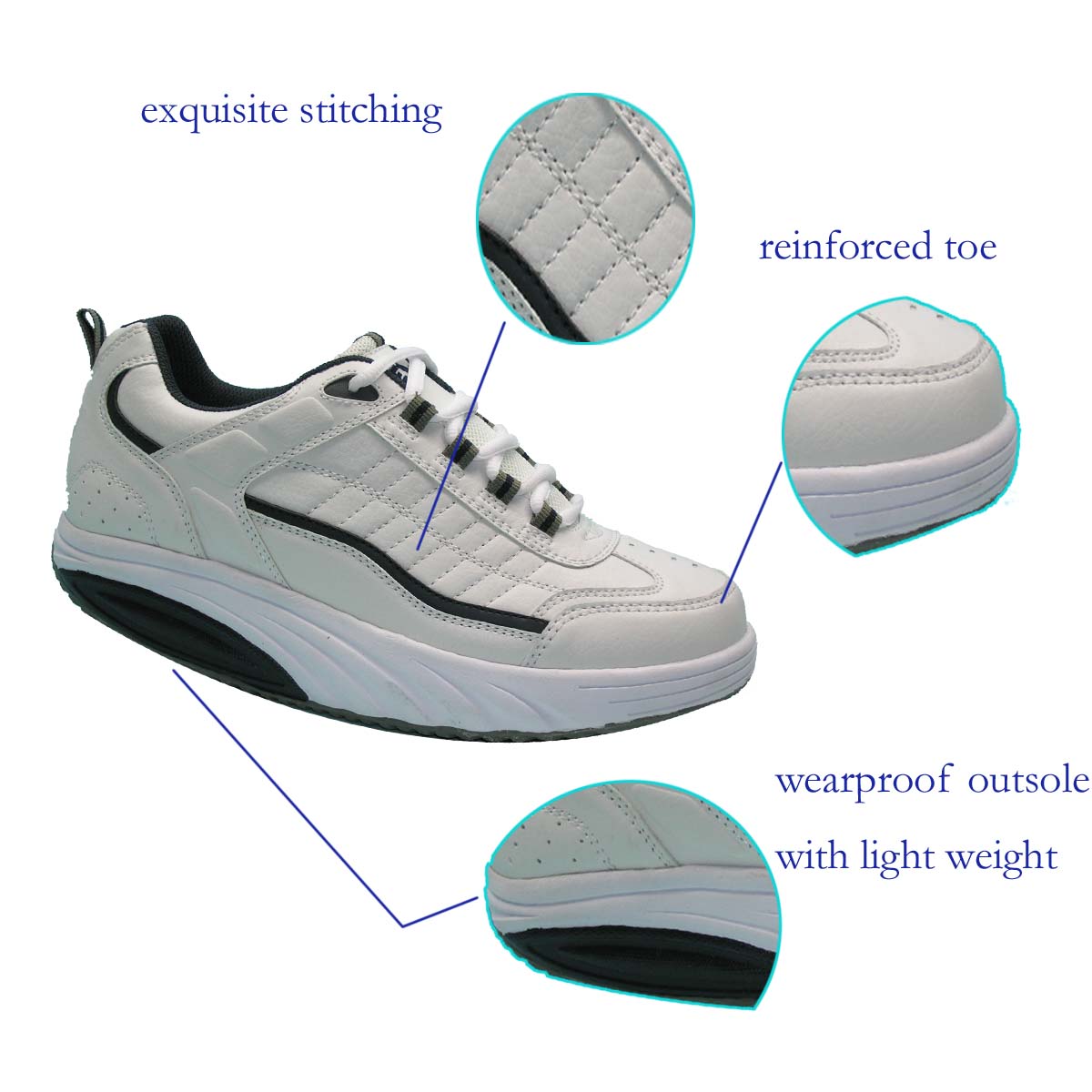 Hot sale Latest Men's White Soft PU Durable Fitness/Walking Shoes