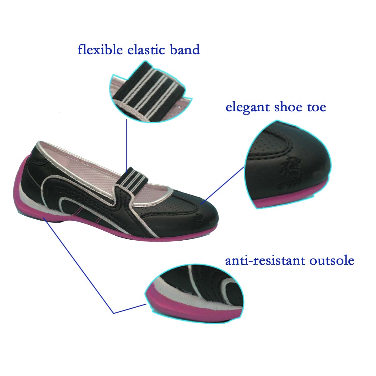 Custom Woman's Cheap Beautiful Cool Black Dance Shoes with Bright Color TPR Outsole Exported from Chinese Factory