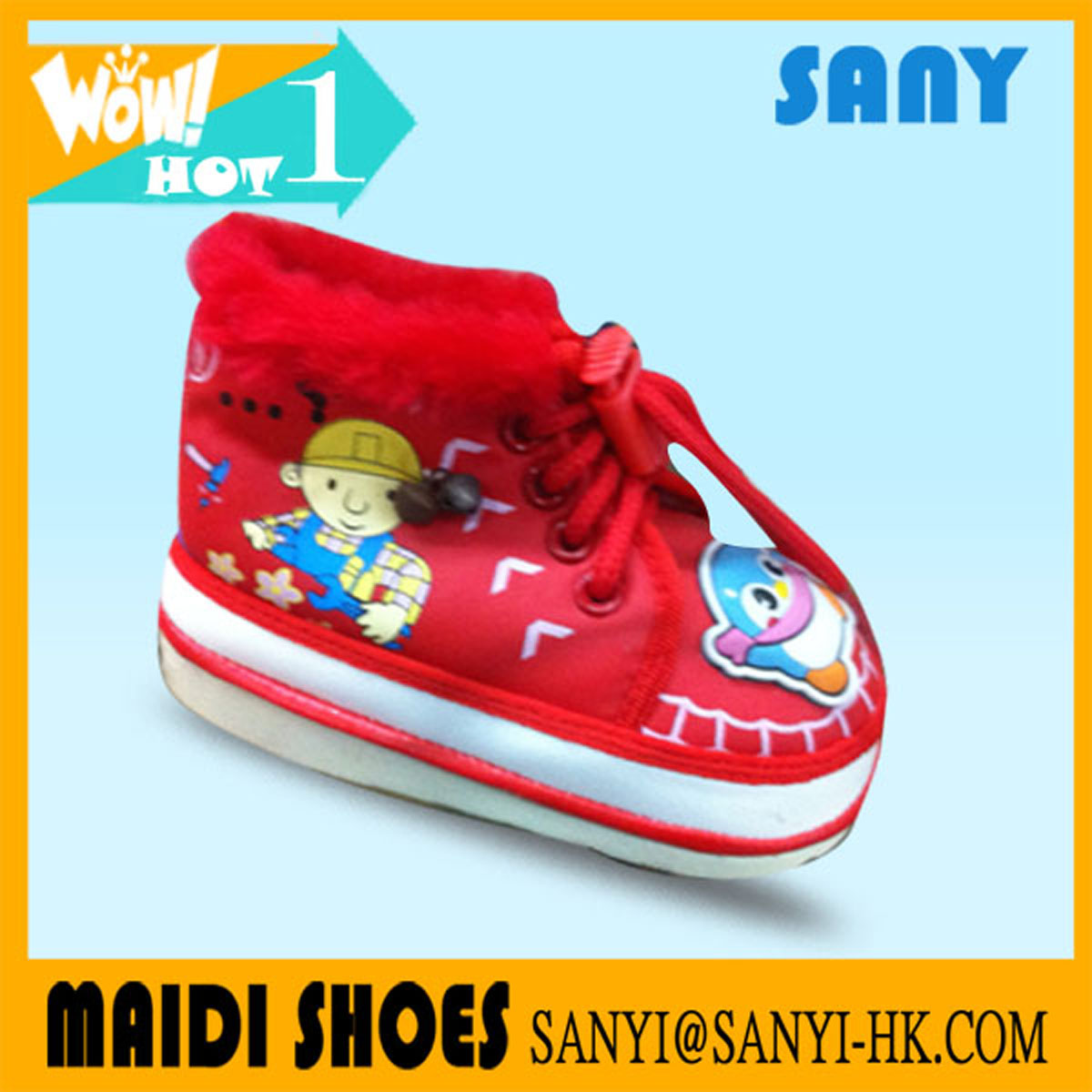 Hot sale Red Cartoon Fur Toddler Shoes With Fabric Sole china factory