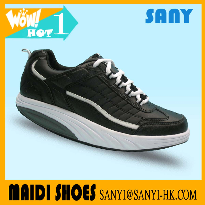 Best Selling Men Stylish Flexible Lightweight Black PU Fitness Running/ Walking Shoe with Elastic Rubber Outsole