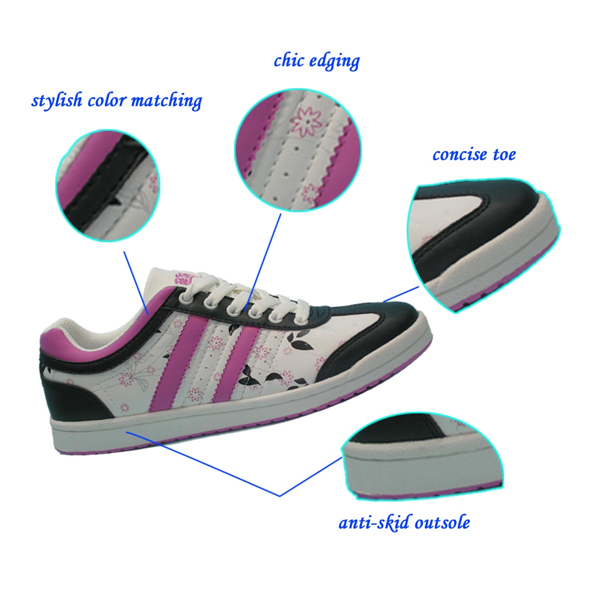 New Brand Exported Elegant Skate/Skateboard Shoes Rubble outsole and PU upper for Woman
