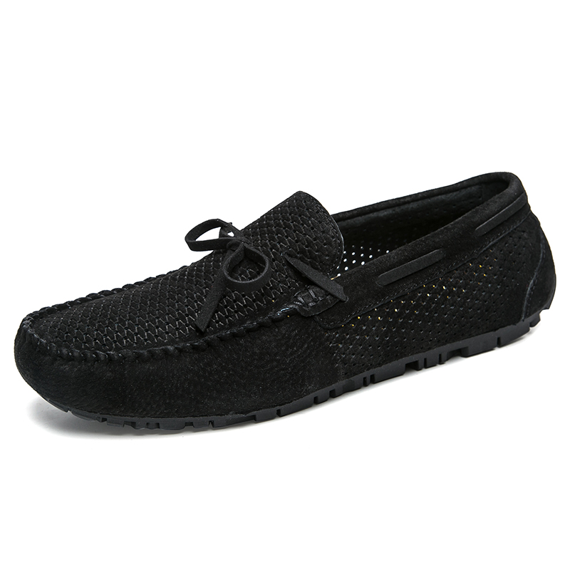 2018 European fashion casual shoes brand Summer punching breathable bean shoes bowknot Classic loafers men