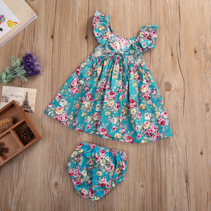 Summer Style Baby Girls Clothing 2pcs Set Newborn Ruffle Outfits Floral Beach Bohemian Dress With Briefs Novelty Kids Party Beach Clothing 
