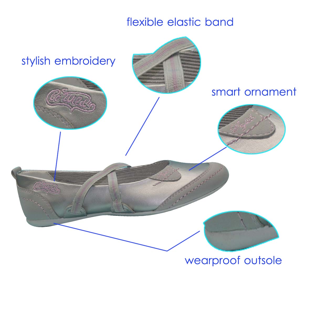 Wholesale Fashionable Elegant Silvery Casual Kid Girl's Dance Shoe
