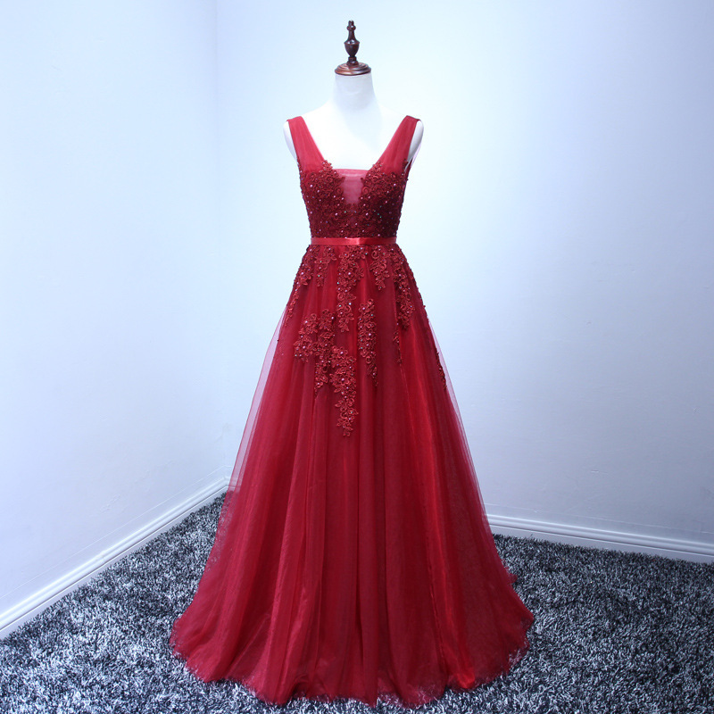 Applique Tulle Sexy off-shoulder Backless Long Evening Dresses Bride Party Prom Dress Banquet A-line Lace dress