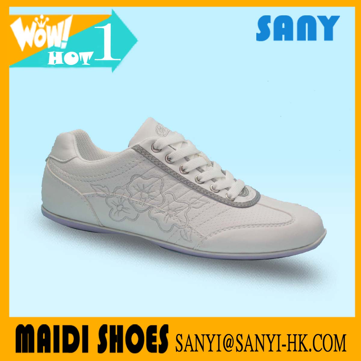 Jinjiang Stylish Prince Pure White Casual Shoes with Smart Embroided Flower Pattern and Durable Rubber Outsole for Ladies