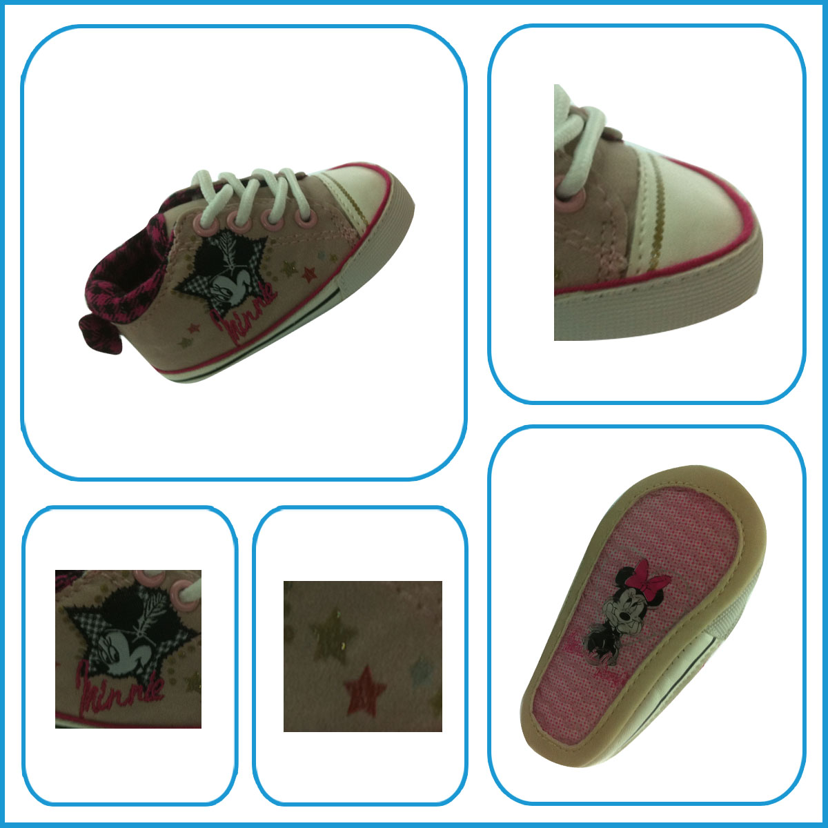 New Designed Cartoon Lace-up Satin Baby Shoes with Cartoon PVC Outsole