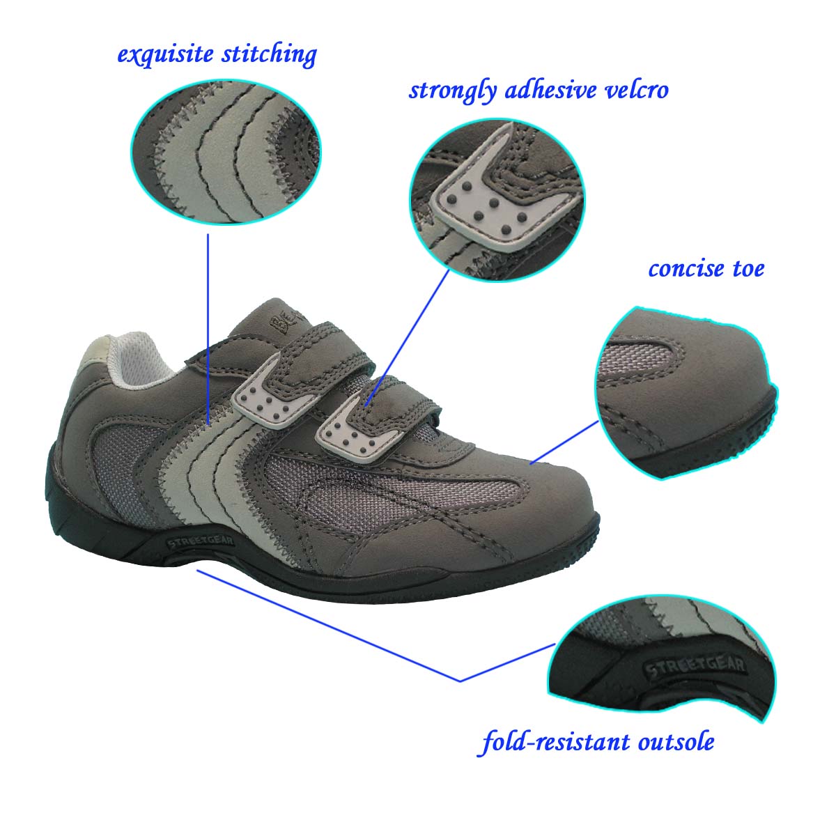 Stylish Breathable Wear-resistant Sport Kid Suede Mesh Shoe for Boy