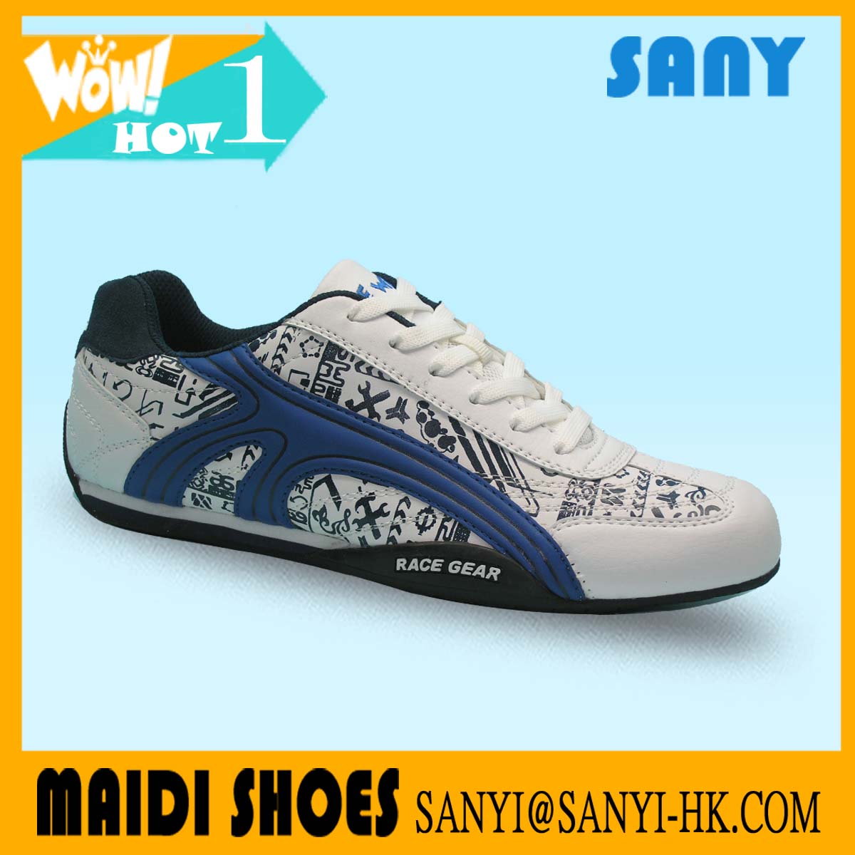 Hot Selling Fashionable White Man Printed Casual Shoe with Durable EVA&amp Rubber Outsole