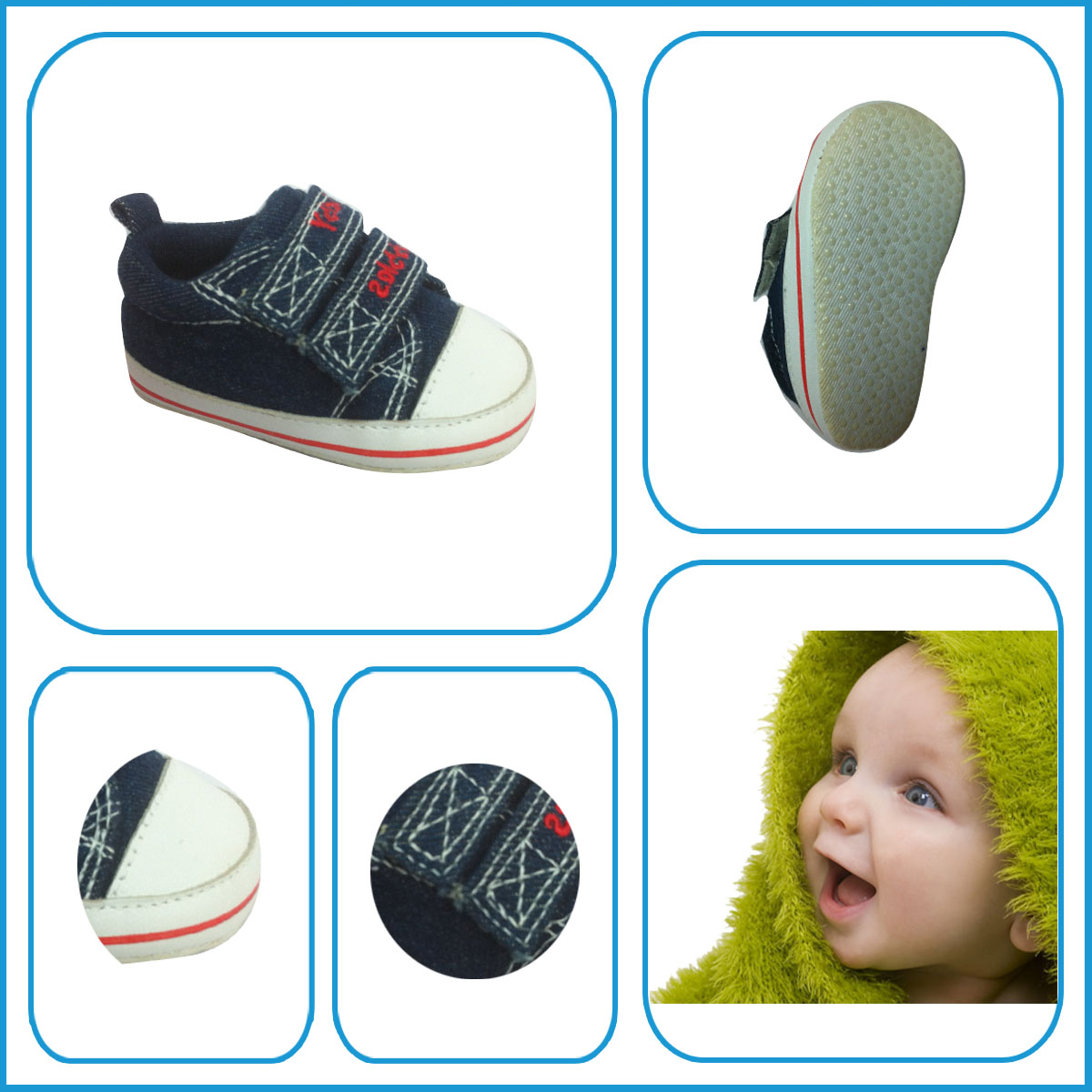 New Arrival Hotselling Blue Jeans Baby Casual Shoes With Double hasp