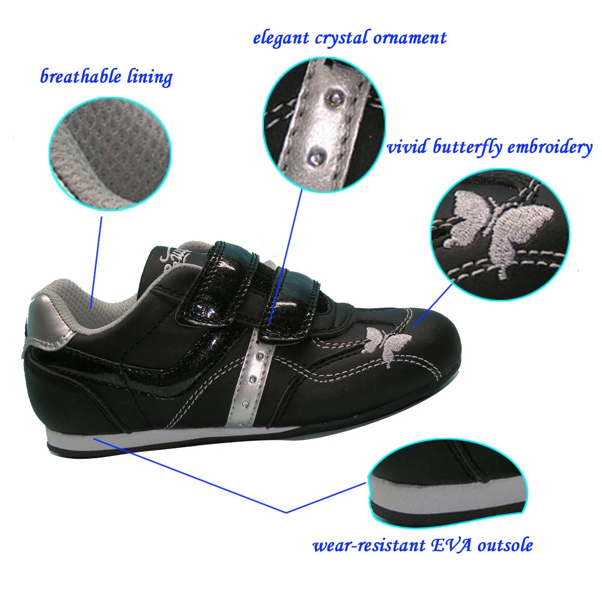 New Style Latest Black Elegant Lovely Girl Glaze Casual Shoes with Crystal From China