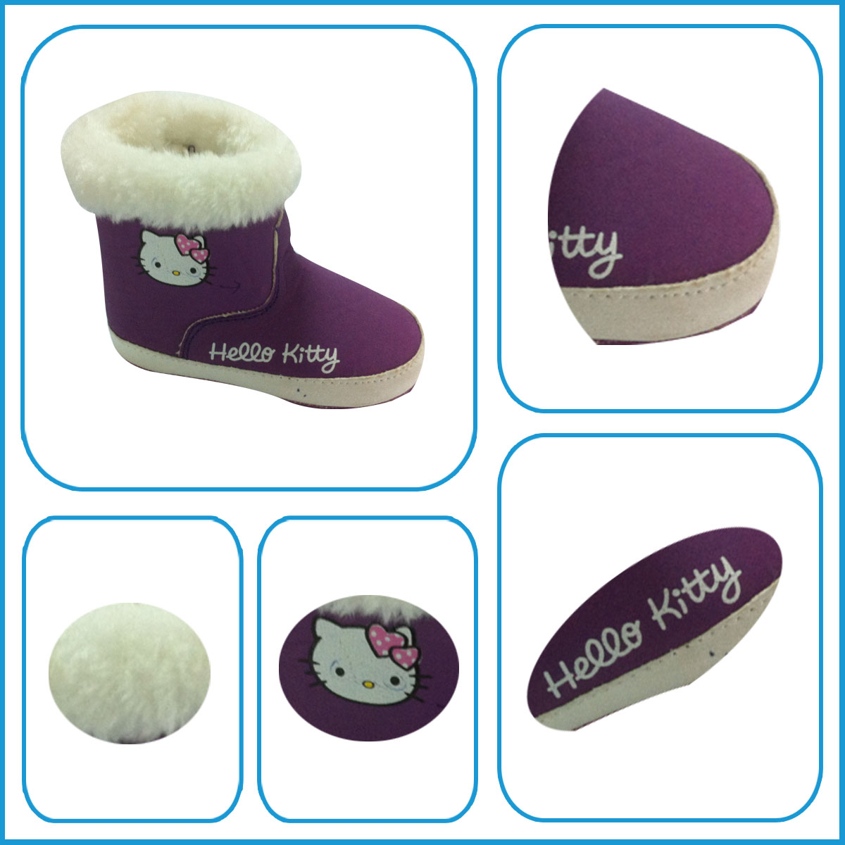 New Style Winter Infant/ Baby Hello Kitty Purple Snow Boots with Warm Fur Lining