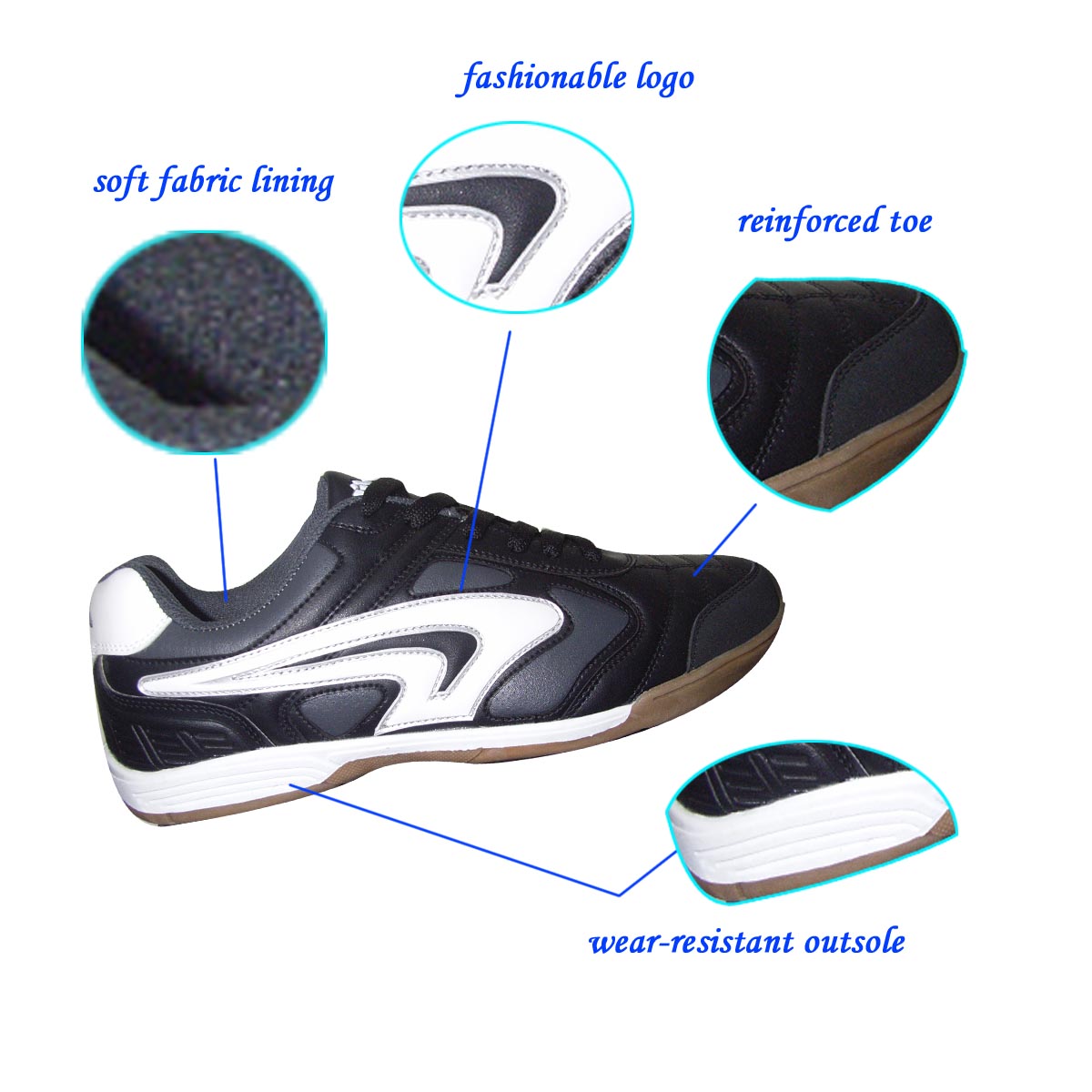 Stylish Designed Wholesale Cheap Black Sports Soccer/ Football Shoes for Men