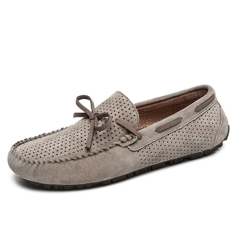 2018 European fashion casual shoes brand Summer punching breathable bean shoes bowknot Classic loafers men