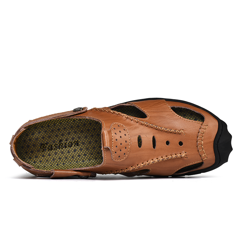 Men's sandal shoes slip on summer shoes hollow out on line leather sandal for men breath wear resistance 