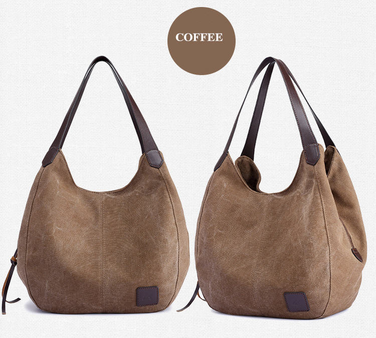 Vintage Canvas Bag Women Bag 2018 Ladies Shoulder Bags Casual Tote Shopping Handbags Leisure Travel Bag Fashion Women's Multi-pocket bags