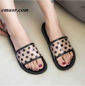 Women Slippers Summer Polka Dots Transparent Peep Toe Clear Beach Women Outdoor Flat Flip Flops