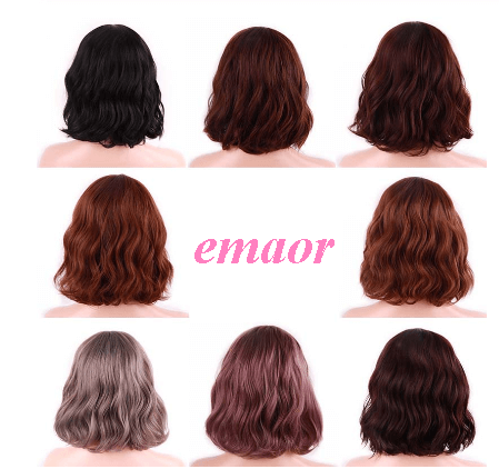 Full Lace Human Black Hair Wigs Pink Wing Short Water Wave Synthetic Hair Available Wig For Women Hairpieces Heat Resistant Fiber Daily Full False Hair Human Hair Wigs