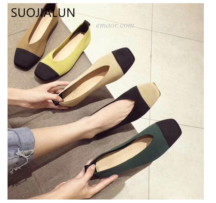  Flat Pedal Mtb Shoes SUOJIALUN Women's Slip On Flat Loafers Round Toe Shallow Ballet Flats Shoes Stretch Fabric Female Casual Flat Shoes Flat Pedal Mtb Shoes