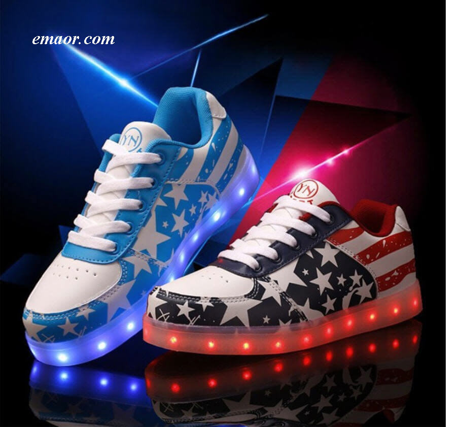 Betsy Ross Flag Tfsland LED Light Up Shoes Glowing USB Charger LED Shoes American Flag Print Walking Shoes Soft Lumineuse Sneakers Flag Flyer Shoes