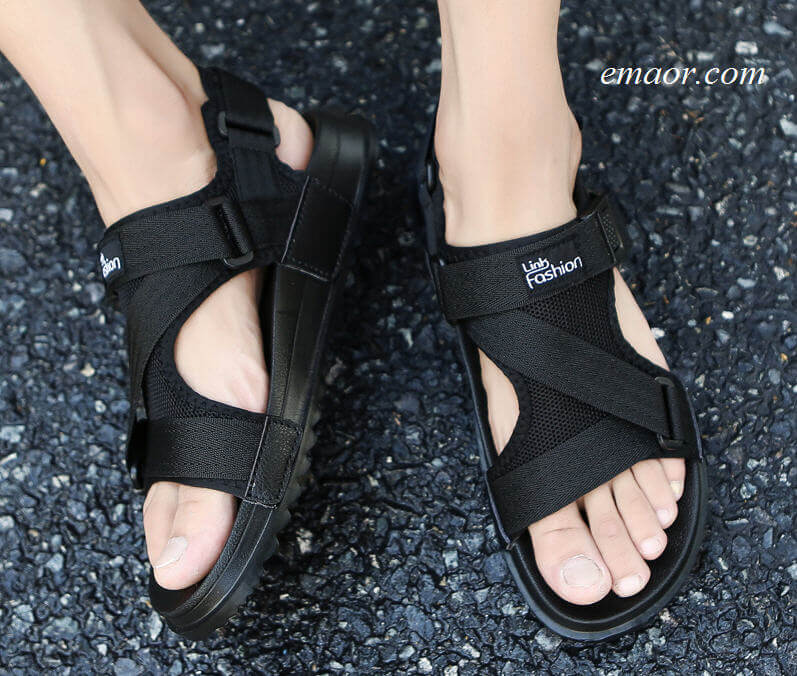 Sandals Men's Shoes Black Wedge Sandals Summer Beach Gladiator Fashion ...