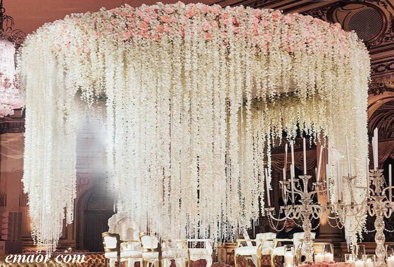 Wedding Backdrop Rattan Table Art Silk Artificial Flowers Bridal Wedding Decoration in Party DIY Fake Hanging Flower for Wedding Living Room White 10 Pcs