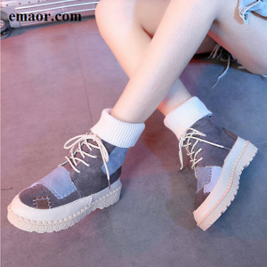 Martin Boots 2019 Fashion Lace-up Explosions Suede Canvas Color Splicing Matching High-top Martin Boots Socks Women Shoes 