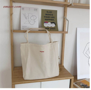 Canvas Tote Bags Foldable Grocery Bags Embroidery Canvas Large Capacity Bags 
