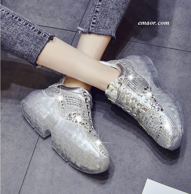 Best Women's Rhinestone Shoes Jogging Ladies Thick Sneakers Running Shoes Stylish Crystal Sneakers