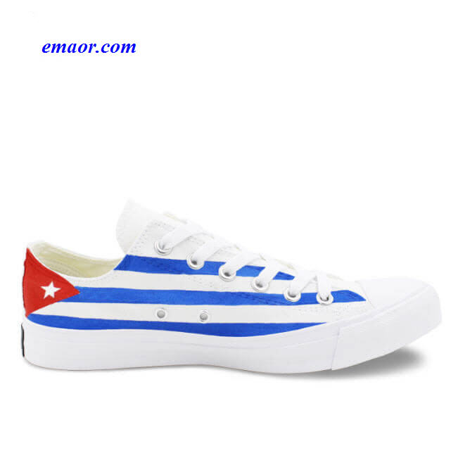 Men's Flag Shoes Colin Kaepernick Cuba Flag Hand Painted Blue White Stripes Shoes Women's Flag 