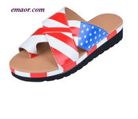 Flag Brand Shoes Fashion Shoes Summer Slippers For Women's Flagg Bros Shoes American Flag Thick Bottomed Toe Sandal And Slippers Clip Flag Shoes Ladies 
