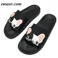 Women Bulldog Slippers Summer Cartoon Funny Flat Comfortable Non-slip Beach Bathroom Floor Home Slippers