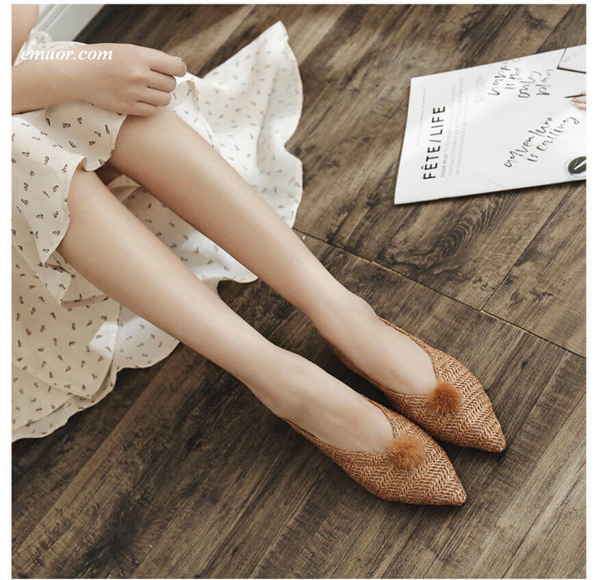  Flat Pedal Mtb Shoes Flat Bottom Women's Shoes Korean Ins Explosion Models Woven's Fur Ball Lazy Shoes Casual Wild Pointed Single Shoes Flat Pedal Mtb Shoes Flat Pedal Mtb Shoes