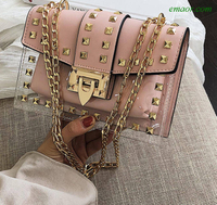 Small Clear Brand Messenger Bag Chains Shoulder Bag Female Rivets Transparent Square PU Handbag Crossbody Bags