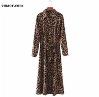 Women Dresses Fashion Leopard Print Ankle Length Dress Sexy Bow Tie Sashes Long Sleeve Retro Ladies Casual Chic Dresses Vestidos