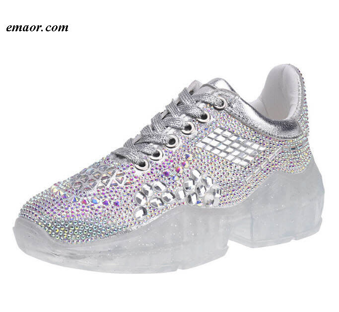 Best Women's Rhinestone Shoes Jogging Ladies Thick Sneakers Running Shoes Stylish Crystal Sneakers