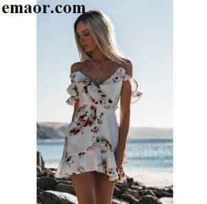 Dresses Sleeveless V-Neck White Beach Tank Mini Casual Women Party Sundress Floral Ruffle Chiffon Dresses