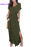 Black Casual Loose Pocket Short Sleeve Split Maxi Dress Ariana Grande Dress Smart Casual Dress Code