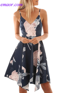  Dress Navy Floral Print Asymmetric Hem Sway Dress Hot Boho Dress Pinafore Dress