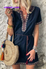  Prom Dresses Dress Barn Hot Sale Black Summer Boho Embroidered V Neck Short Sleeve Casual Mini Dress Jingle Dress Dance 