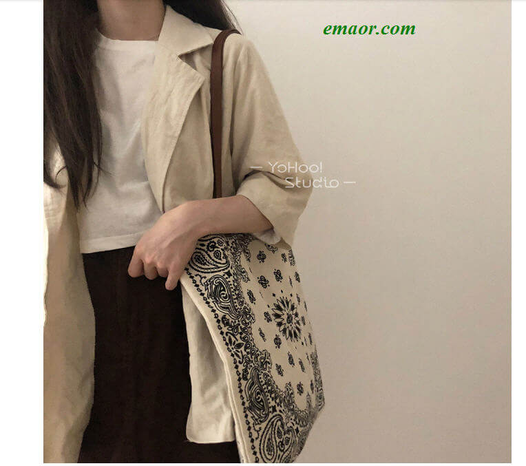  Printing Design National Wind Shoulder Canvas Bag Shopping Bag Female No Zipper Bags