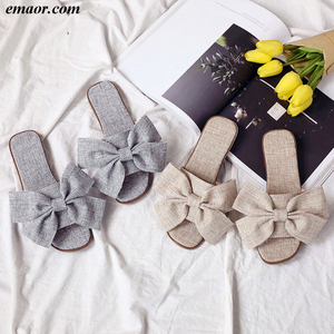 Furry Best Beach Flip Flops Womens Non-slip Folding Slippers Bowknot Flat Sandals Rubber Sole Mute Plus Size Sandles Ladies