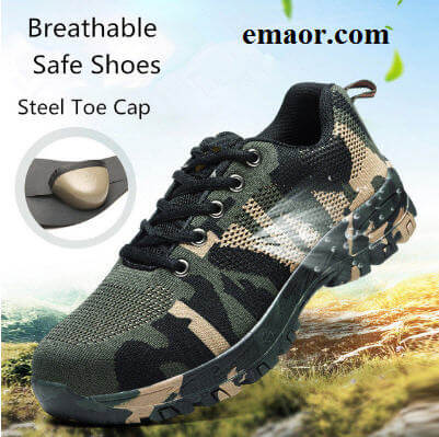 Men Safe Shoes Outdoor Steel Toe Cap Work & Safety Camouflage Army Military Puncture Proof Non Slip Shoes for Crews