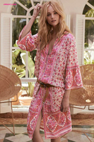  Wholesale Floral Dresses Sky Blue Three-Quarter Sleeve Mid-Calf Print Dress