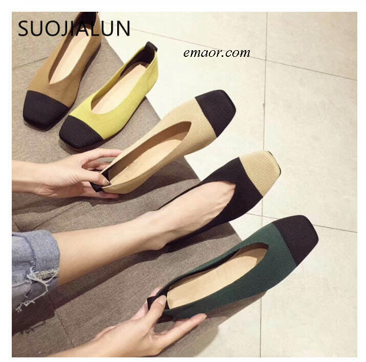  Flat Pedal Mtb Shoes SUOJIALUN Women's Slip On Flat Loafers Round Toe Shallow Ballet Flats Shoes Stretch Fabric Female Casual Flat Shoes Flat Pedal Mtb Shoes