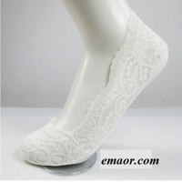 Women Lace Boat Socks Summer Silica Gel Invisible Cotton Loafers High Heels Sole Non-slip Socks for Girls