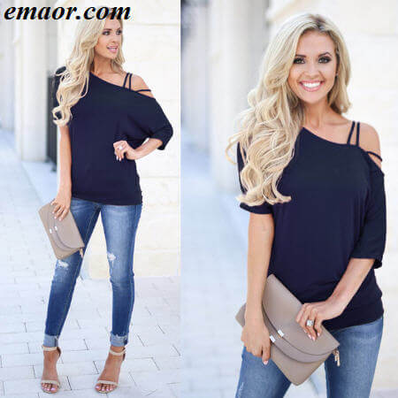 Women T-Shirts Loose Casual Short Sleeves Dew Shoulder Off Sexy Cotton Summer New Solid Tops Fashion Clothings for Girls